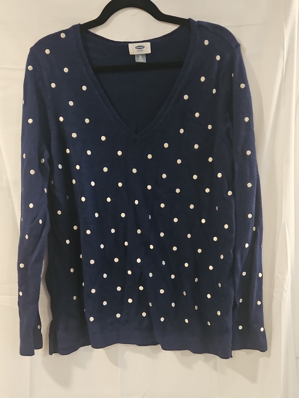 Old Navy Navy V-Neck Polka Dot Top